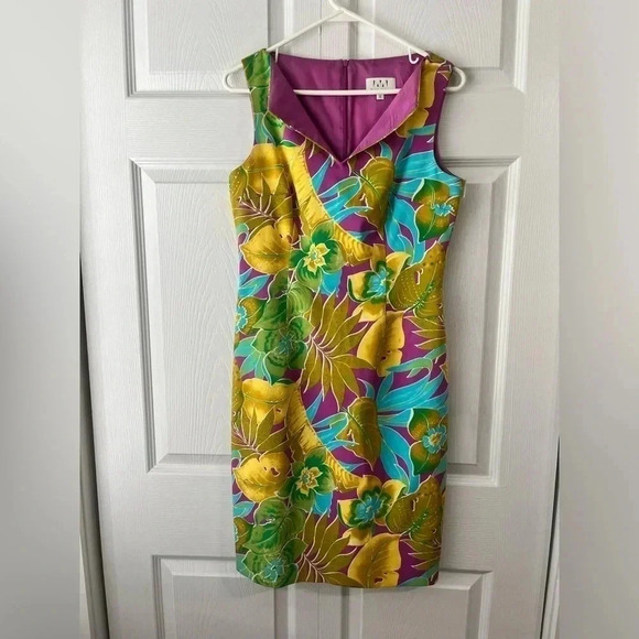 DAVID MEISTER  tropical print sleeveless sheath dress vacationcore size 6 - Picture 1 of 9